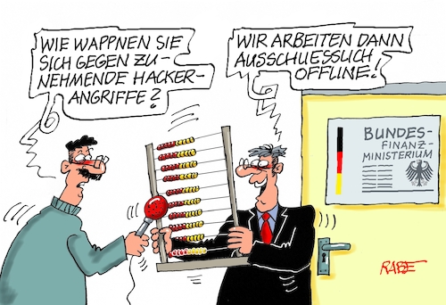 Cartoon: KI Bedrohung (medium) by RABE tagged merz,kanzler,koalition,union,spd,klingbeil,cartoon,karikatur,pressezeichnung,farbcartoon,tagescartoon,db,bahn,frühling,frühjahr,frühjahrsputz,ice,zug,blumenkasten,blumenkästen,esc,songcontest,ki,gemini,internet,rechner,roboter,hackerangriff,finanzministerium,zahlen,rechenmaschine,rechenschieber,murmeln,merz,kanzler,koalition,union,spd,klingbeil,cartoon,karikatur,pressezeichnung,farbcartoon,tagescartoon,db,bahn,frühling,frühjahr,frühjahrsputz,ice,zug,blumenkasten,blumenkästen,esc,songcontest,ki,gemini,internet,rechner,roboter,hackerangriff,finanzministerium,zahlen,rechenmaschine,rechenschieber,murmeln