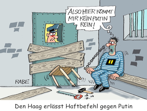 Cartoon: Knastbruder (medium) by RABE tagged putin,ukrainekrieg,kremlchef,haftbefehl,knast,gefängnis,verurteilung,den,haag,menschenrechte,kriegsverbrechen,rabe,ralf,böhme,cartoon,karikatur,pressezeichnung,farbcartoon,tagescartoon,wärter,pritsche,gitterstäbe,bretter,schemel,nägel,hammer,säge,tur,eisentür,kanstbruder,sträfling,putin,ukrainekrieg,kremlchef,haftbefehl,knast,gefängnis,verurteilung,den,haag,menschenrechte,kriegsverbrechen,rabe,ralf,böhme,cartoon,karikatur,pressezeichnung,farbcartoon,tagescartoon,wärter,pritsche,gitterstäbe,bretter,schemel,nägel,hammer,säge,tur,eisentür,kanstbruder,sträfling