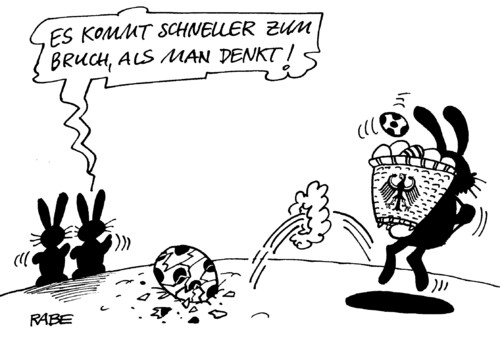 Cartoon: Koalitionsgehoppel (medium) by RABE tagged bundesregierung,koalition,kanzlerin,merkel,cdu,schwarzgelb,liberale,fdp,rösler,stimmenverlust,koalitionsstreit,landtagswahl,saarland,csu,rot,grüne,linke,piraten,piratenpartei,ostern,osterhase,ostereier,bruch,eierschalen,osterkorb,hasen,hoppel,berlin,bundesregierung,koalition,merkel,fdp,rösler,stimmenverlust