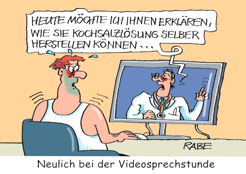 Cartoon: Kochsalz (medium) by RABE tagged ampel,ampelregierung,rot,grün,gelb,fdp,spd,grüne,rabe,ralf,böhme,cartoon,karikatur,pressezeichnung,farbcartoon,tagescartoon,inflation,einkommen,rente,rentenpaket,bruch,streit,neuwahlen,gesundheitspolitik,karl,lauterbach,medikamente,engpass,patienten,kochsalz,kochsalzlösung,arzt,onlinesprechstunde,videosprechstunde,sprechstunde,pc,rechner,bildschirm,ampel,ampelregierung,rot,grün,gelb,fdp,spd,grüne,rabe,ralf,böhme,cartoon,karikatur,pressezeichnung,farbcartoon,tagescartoon,inflation,einkommen,rente,rentenpaket,bruch,streit,neuwahlen,gesundheitspolitik,karl,lauterbach,medikamente,engpass,patienten,kochsalz,kochsalzlösung,arzt,onlinesprechstunde,videosprechstunde,sprechstunde,pc,rechner,bildschirm