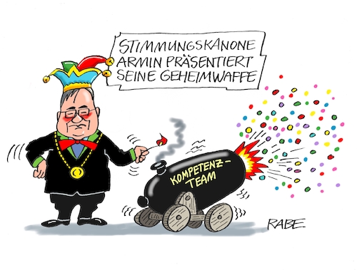 Cartoon: Kompetentes (medium) by RABE tagged bundestagswahl,wahlkampf,osten,ddr,ostbeauftragter,bundesregierung,recht,rabe,ralf,böhme,cartoon,karikatur,pressezeichnung,farbcartoon,tagescartoon,kanzleramt,laschet,gartenzwerg,kompetenz,kompetenzteam,merz,baer,stimmungskanona,konfettikanone,narrenkappe,bundestagswahl,wahlkampf,osten,ddr,ostbeauftragter,bundesregierung,recht,rabe,ralf,böhme,cartoon,karikatur,pressezeichnung,farbcartoon,tagescartoon,kanzleramt,laschet,gartenzwerg,kompetenz,kompetenzteam,merz,baer,stimmungskanona,konfettikanone,narrenkappe