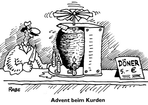 Cartoon: Kurdenweihnacht (medium) by RABE tagged weihnachten,döner,kurde,türke,fleischspiess,advebt,pyraide,weihnachtpyramide,rabe,ralf,böhme,cartoon,karikatur,kerzen,adventfeier,messer,adventszeit,vorweihnachtszeit,imbiss,weihnachten,döner,kurde,türke,fleischspiess,advebt,pyraide,weihnachtpyramide,rabe,ralf,böhme,cartoon,karikatur,kerzen,adventfeier,messer,adventszeit,vorweihnachtszeit,imbiss