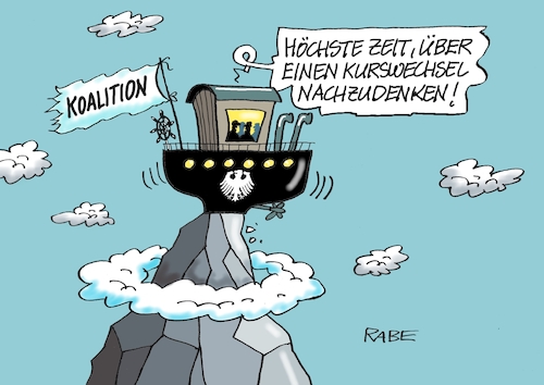 Cartoon: Kurswechsel (medium) by RABE tagged merz,kanzler,koalition,union,spd,klingbeil,cartoon,karikatur,pressezeichnung,farbcartoon,tagescartoon,db,bahn,frühling,frühjahr,frühjahrsputz,ice,zug,blumenkasten,blumenkästen,gipfel,schiff,kahn,kehrtwende,reform,umdenken,haushalt,rente,tankrabatt,merz,kanzler,koalition,union,spd,klingbeil,cartoon,karikatur,pressezeichnung,farbcartoon,tagescartoon,db,bahn,frühling,frühjahr,frühjahrsputz,ice,zug,blumenkasten,blumenkästen,gipfel,schiff,kahn,kehrtwende,reform,umdenken,haushalt,rente,tankrabatt
