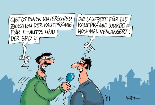 Cartoon: Laufzeit (medium) by RABE tagged nahles,spd,sozialdemokraten,groko,umfragetief,scholz,rabe,ralf,böhme,cartoon,karikatur,pressezeichnung,farbcartoon,tagescartoon,personaldebatte,vertrauensfrage,gegenkandidat,abstimmung,martin,schulz,interview,elektroautos,laufzeit,prämie,laufzeitverlängerungkaufprämie,nachfrage,umwelt,nahles,spd,sozialdemokraten,groko,umfragetief,scholz,rabe,ralf,böhme,cartoon,karikatur,pressezeichnung,farbcartoon,tagescartoon,personaldebatte,vertrauensfrage,gegenkandidat,abstimmung,martin,schulz,interview,elektroautos,laufzeit,prämie,laufzeitverlängerungkaufprämie,nachfrage,umwelt