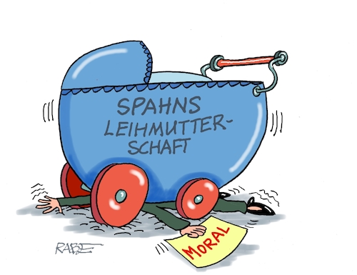 Cartoon: Leihmutterschaft (medium) by RABE tagged merz,kanzler,koalition,union,spd,klingbeil,cartoon,karikatur,pressezeichnung,farbcartoon,tagescartoon,db,bahn,frühling,frühjahr,frühjahrsputz,ice,zug,blumenkasten,blumenkästen,esc,songcontest,spahn,jens,leihmutter,leihmutterschaft,eltern,kind,baby,kinderwagen,unfall,zusammenstoß,moral,doppelmoral,extrawurst,merz,kanzler,koalition,union,spd,klingbeil,cartoon,karikatur,pressezeichnung,farbcartoon,tagescartoon,db,bahn,frühling,frühjahr,frühjahrsputz,ice,zug,blumenkasten,blumenkästen,esc,songcontest,spahn,jens,leihmutter,leihmutterschaft,eltern,kind,baby,kinderwagen,unfall,zusammenstoß,moral,doppelmoral,extrawurst