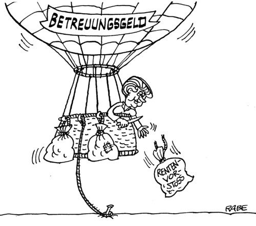 Cartoon: Luftschiff (medium) by RABE tagged kindergarten,kita,erzieherinnen,eltern,koalitionsabsprachen,sandsack,vorstoss,dilemma,koalitionsstreit,ballast,säcke,fesselballon,ballon,euro,rentenvorstoss,rente,herdprämie,betreuungsgeld,fdp,schwarzgelb,cdu,koalition,kanzlerin,merkel,merkel,fdp,betreuungsgeld,herdprämie,rente,koalitionsstreit,ballast