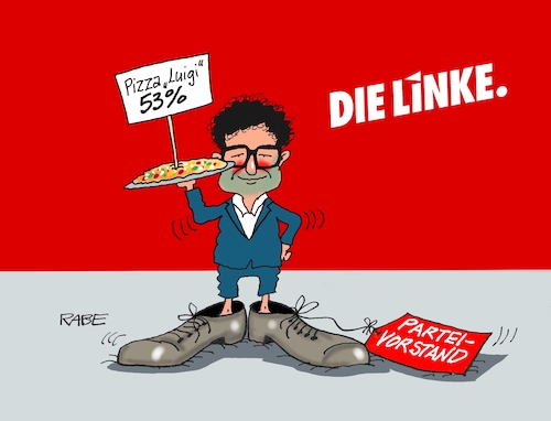 Cartoon: Luigi Pantisano (medium) by RABE tagged merz,kanzler,koalition,union,spd,klingbeil,cartoon,karikatur,pressezeichnung,farbcartoon,tagescartoon,db,bahn,frühling,frühjahr,frühjahrsputz,ice,zug,blumenkasten,blumenkästen,esc,songcontest,parteitag,linke,doppelspitze,luigi,pantisano,schuhe,schuhgröße,parteivorstand,vorstand,parteivorsitz,pizza,wahl,merz,kanzler,koalition,union,spd,klingbeil,cartoon,karikatur,pressezeichnung,farbcartoon,tagescartoon,db,bahn,frühling,frühjahr,frühjahrsputz,ice,zug,blumenkasten,blumenkästen,esc,songcontest,parteitag,linke,doppelspitze,luigi,pantisano,schuhe,schuhgröße,parteivorstand,vorstand,parteivorsitz,pizza,wahl