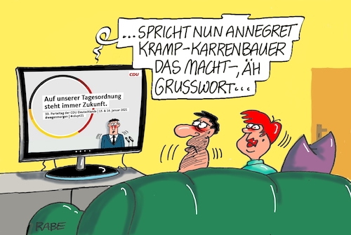 Cartoon: Machtwörtchen (medium) by RABE tagged corona,bildung,bildungsminister,kanzleramt,bildungskonferenz,lehrerkonferenz,laptop,ausstatung,digitalisierung,bildungsmonitor,internetzugan,wlan,aufwachen,machtwort,grußwort,akk,merkel,söder,laschet,merz,röttgen,cdu,parteitag,parteivoritz,vorsitzwahl,lockdown,tv,onlineparteitag,corona,bildung,bildungsminister,kanzleramt,bildungskonferenz,lehrerkonferenz,laptop,ausstatung,digitalisierung,bildungsmonitor,internetzugan,wlan,aufwachen,machtwort,grußwort,akk,merkel,söder,laschet,merz,röttgen,cdu,parteitag,parteivoritz,vorsitzwahl,lockdown,tv,onlineparteitag