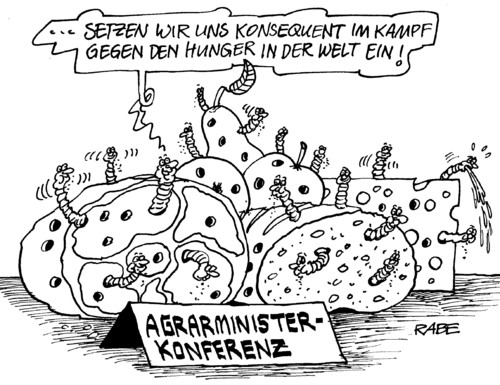 Cartoon: Madiges (medium) by RABE tagged agrarminister,agrarwirtschaft,agrarministerkonferenz,berlin,grüne,woche,agrarprodukte,verbrauer,verbraucherschutzministerin,aigner,csu,hunger,not,elend,nahrungsmittel,schinken,käse,brot,obst,maden,raupen,parasiten,konsequenz,kampf,welthungerhilfe,nahrungsmittelüberfluss,überfluss,überflussgesellschaft,hungerhilfe,afrika,berlin,agrarwirtschaft,agrarprodukte,landwirtschaft,obst,gemüse,agrarministerkonferenz,agrarminister