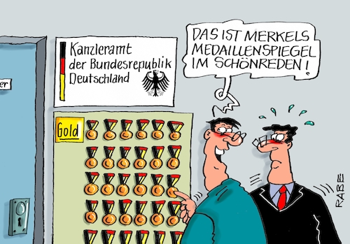 Cartoon: Medaillenspiegel (medium) by RABE tagged sonderparteitag,spd,martin,schulz,ja,groko,koalitionsverhandlungen,rabe,ralf,böhme,cartoon,karikatur,pressezeichnung,farbcartoon,tagescartoon,merkel,union,koalitionsgespräche,neuwahlen,nachwuchs,verjüngung,amtszeit,kanzleramt,raute,schönreden,medaillen,medaillenspiegel,goldmedaillen,olympia,winterolympiade,winterspiele,südkorea,sieger,sonderparteitag,spd,martin,schulz,ja,groko,koalitionsverhandlungen,rabe,ralf,böhme,cartoon,karikatur,pressezeichnung,farbcartoon,tagescartoon,merkel,union,koalitionsgespräche,neuwahlen,nachwuchs,verjüngung,amtszeit,kanzleramt,raute,schönreden,medaillen,medaillenspiegel,goldmedaillen,olympia,winterolympiade,winterspiele,südkorea,sieger