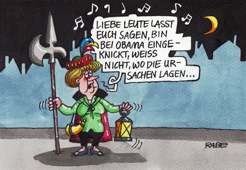 Cartoon: Merkelnachtwächter Variante Dre (medium) by RABE tagged merkel,kanzlerin,cdu,deutschland,obama,präsident,usa,washington,staatsbesuch,nsa,nsaaffäre,freihandelsabkommen,ukraine,ukrainekrise,rabe,ralf,böhme,cartoon,karikatur,pressezeichnung,farbcartoon,nachtwächter,mond,laterne,hellebarde,helmbarde,wirtschaftsdelegation,merkel,kanzlerin,cdu,deutschland,obama,präsident,usa,washington,staatsbesuch,nsa,nsaaffäre,freihandelsabkommen,ukraine,ukrainekrise,rabe,ralf,böhme,cartoon,karikatur,pressezeichnung,farbcartoon,nachtwächter,mond,laterne,hellebarde,helmbarde,wirtschaftsdelegation