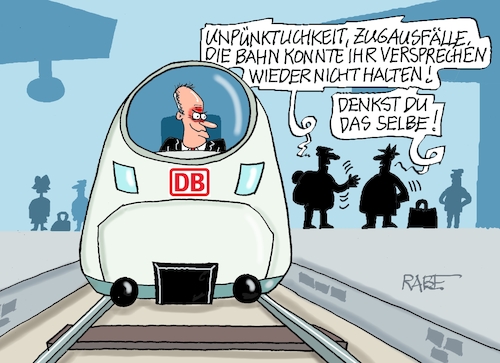 Cartoon: Merz fährt ab (medium) by RABE tagged merz,kanzler,koalition,union,spd,klingbeil,cartoon,karikatur,pressezeichnung,farbcartoon,tagescartoon,db,bahn,frühling,frühjahr,frühjahrsputz,ice,zug,blumenkasten,blumenkästen,cockpit,lok,lokführer,bahnsteig,bahnhof,verspätung,zugausfälle,versprechen,reformen,tankrabatt,wahlversprechen,lüge,verkehr,merz,kanzler,koalition,union,spd,klingbeil,cartoon,karikatur,pressezeichnung,farbcartoon,tagescartoon,db,bahn,frühling,frühjahr,frühjahrsputz,ice,zug,blumenkasten,blumenkästen,cockpit,lok,lokführer,bahnsteig,bahnhof,verspätung,zugausfälle,versprechen,reformen,tankrabatt,wahlversprechen,lüge,verkehr