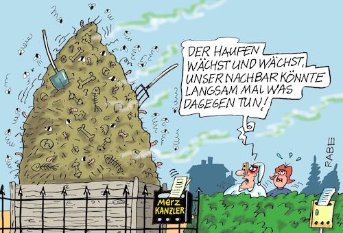 Cartoon: Misthaufen (medium) by RABE tagged merz,kanzler,koalition,union,spd,klingbeil,cartoon,karikatur,pressezeichnung,farbcartoon,tagescartoon,db,bahn,frühling,frühjahr,frühjahrsputz,ice,zug,blumenkasten,blumenkästen,esc,songcontest,mist,misthaufen,nachbarn,michel,briefkasten,umfragetief,unbeliebtheit,wahldebakel,wahlniederlage,merz,kanzler,koalition,union,spd,klingbeil,cartoon,karikatur,pressezeichnung,farbcartoon,tagescartoon,db,bahn,frühling,frühjahr,frühjahrsputz,ice,zug,blumenkasten,blumenkästen,esc,songcontest,mist,misthaufen,nachbarn,michel,briefkasten,umfragetief,unbeliebtheit,wahldebakel,wahlniederlage