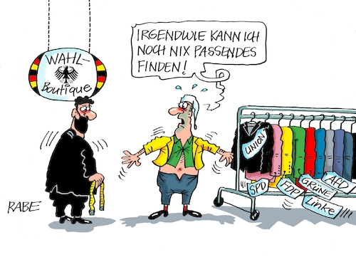 Cartoon: Modisches (medium) by RABE tagged bundestagswahl,wahlkampf,osten,ddr,ostbeauftragter,bundesregierung,recht,rabe,ralf,böhme,cartoon,karikatur,pressezeichnung,farbcartoon,tagescartoon,laschet,söder,boutiquq,michel,entscheidung,kleidung,kleiderständer,verkäufer,bundestagswahl,wahlkampf,osten,ddr,ostbeauftragter,bundesregierung,recht,rabe,ralf,böhme,cartoon,karikatur,pressezeichnung,farbcartoon,tagescartoon,laschet,söder,boutiquq,michel,entscheidung,kleidung,kleiderständer,verkäufer