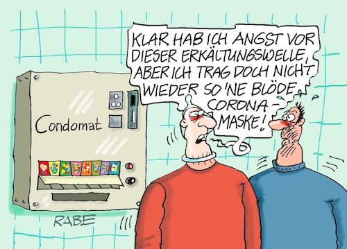 Cartoon: Mundschutz gefragt (medium) by RABE tagged arzt,patient,notarzt,hno,rabe,ralf,böhme,cartoon,karikatur,pressezeichnung,farbcartoon,tagescartoon,mineralwasser,pet,flaschen,platikflaschen,verschlusskappe,tethered,caps,nase,nasenloch,klimaschutz,erkältung,erkältungswelle,schnupfen,husten,apotheke,medizin,corona,mundschutz,maske,kondom,kondomat,arzt,patient,notarzt,hno,rabe,ralf,böhme,cartoon,karikatur,pressezeichnung,farbcartoon,tagescartoon,mineralwasser,pet,flaschen,platikflaschen,verschlusskappe,tethered,caps,nase,nasenloch,klimaschutz,erkältung,erkältungswelle,schnupfen,husten,apotheke,medizin,corona,mundschutz,maske,kondom,kondomat