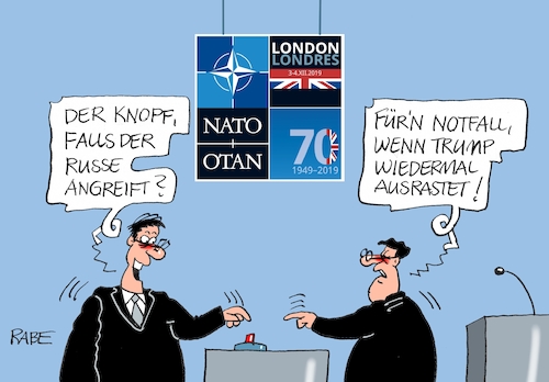 Cartoon: Nato London (medium) by RABE tagged trump,präsident,usa,china,handelskrieg,strafzölle,peking,rabe,ralf,böhme,cartoon,karikatur,pressezeichnung,farbcartoon,tagescartoon,atomtests,atomgespräche,nordkorea,südkorea,bilanz,diagramm,natogipfel,natotreffen,natoländer,natopartner,london,macron,erdogan,türkei,alarmknopf,russe,russland,eingreifen,trump,präsident,usa,china,handelskrieg,strafzölle,peking,rabe,ralf,böhme,cartoon,karikatur,pressezeichnung,farbcartoon,tagescartoon,atomtests,atomgespräche,nordkorea,südkorea,bilanz,diagramm,natogipfel,natotreffen,natoländer,natopartner,london,macron,erdogan,türkei,alarmknopf,russe,russland,eingreifen