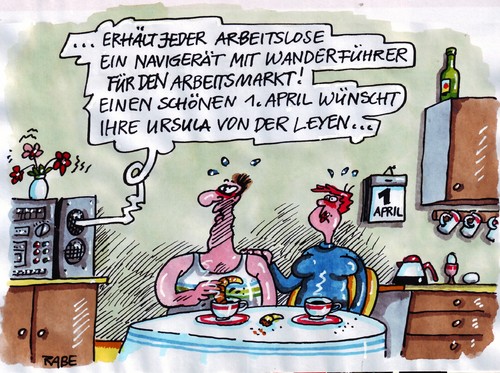 Cartoon: Navigationsgerät (medium) by RABE tagged aprilscherz,erster,april,arbeitsministerin,von,der,leyen,cdu,arbeitsmarkt,arbeitskraft,arbeitslosigkeit,arbeitslosenzahlen,arbeitslosenstatistik,arbeitgeber,arbeitsplatz,bundesagentur,für,arbeit,ba,nürnberg,konjunktur,aufschwung,euro,krise,kanzlerin,merkel,bundesregierung,sozialhilfe,sozielhilfeempfänger,harzt,iv,jobcenter,job,jobsuche,aprilwetter,navigation,navigationsgerät,routenplaner,wanderführer,wanderkarte,wanderstock,ehepaar,mann,frau,radio,nachrichten,eilmeldung,frühstücksradio,frühstücksei,arbeitsmarktbelebung,abreißkalender,kalender,küchentisch,kaffetasse,kaffe,kaffekanne,anbauküche,aprilscherz,april,arbeitsministerin,leyen,arbeitsmarkt,cdu,arbeitskraft,arbeitslosigkeit,arbeitslosenzahlen,arbeitslosenstatistik,arbeitgeber,arbeitsplatz,bundesagentur,nürnberg,konjunktur