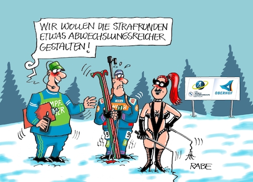 Cartoon: Nochmal Strafrunde (medium) by RABE tagged biathlon,weltcup,oberhof,dauerregen,regen,schneemangel,wintersport,rabe,ralf,böhme,cartoon,karikatur,farbcartoon,pressezeichnung,tagescartoon,medaille,medaillenregen,deutschland,medaillenspiegel,strafrunde,sado,maso,masochisten,schmerzen,peitsche,schläge,biathlon,weltcup,oberhof,dauerregen,regen,schneemangel,wintersport,rabe,ralf,böhme,cartoon,karikatur,farbcartoon,pressezeichnung,tagescartoon,medaille,medaillenregen,deutschland,medaillenspiegel,strafrunde,sado,maso,masochisten,schmerzen,peitsche,schläge