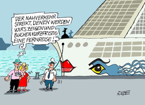 Cartoon: ÖPNV Streik (medium) by RABE tagged merz,kanzler,koalition,union,spd,klingbeil,cartoon,karikatur,pressezeichnung,farbcartoon,tagescartoon,bürokratie,verwaltung,beamte,modernisierung,monster,drachen,schwert,holzschwert,nägel,säge,streik,warnstreik,gewerkschaft,verdi,nahverkehr,öpnv,bus,bahn,straßenbahn,schiff,kreuzfahrt,aida,fernreise,umbuchung,frühling,reise,vergnügen,ferne,merz,kanzler,koalition,union,spd,klingbeil,cartoon,karikatur,pressezeichnung,farbcartoon,tagescartoon,bürokratie,verwaltung,beamte,modernisierung,monster,drachen,schwert,holzschwert,nägel,säge,streik,warnstreik,gewerkschaft,verdi,nahverkehr,öpnv,bus,bahn,straßenbahn,schiff,kreuzfahrt,aida,fernreise,umbuchung,frühling,reise,vergnügen,ferne