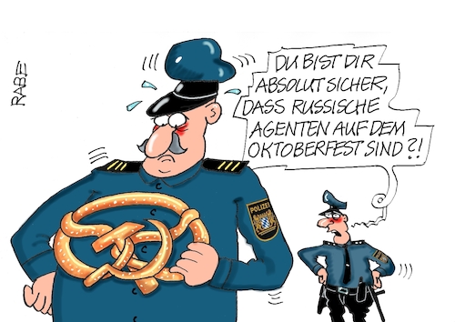 Cartoon: Oktober nochmal (medium) by RABE tagged oktober,oktoberfest,wiesn,münchen,bayern,brezel,brezn,weißwurst,maß,händel,rabe,ralf,böhme,cartoon,karikatur,pressezeichnung,farbcartoonmtagescaartoon,polizei,putin,spionage,sabotage,oktober,oktoberfest,wiesn,münchen,bayern,brezel,brezn,weißwurst,maß,händel,rabe,ralf,böhme,cartoon,karikatur,pressezeichnung,farbcartoonmtagescaartoon,polizei,putin,spionage,sabotage