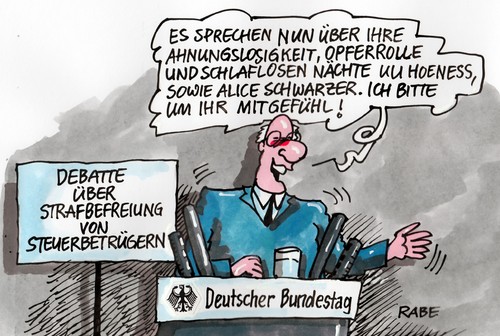 Cartoon: Opferrolle (medium) by RABE tagged steuerdebatte,steuerbetrüger,steuersünder,bundestag,lammert,cdu,schweiz,rabe,ralf,böhme,cartoon,karikatur,pressezeichnung,farbcartoon,straferlass,selbstanzeige,alice,schwarzer,emma,uli,hoeness,bayern,steuerparadies,finanzminister,schäuble,finanzamt,anwalt,klage,strafmilderung,steuerdebatte,steuerbetrüger,steuersünder,bundestag,lammert,cdu,schweiz,rabe,ralf,böhme,cartoon,karikatur,pressezeichnung,farbcartoon,straferlass,selbstanzeige,alice,schwarzer,emma,uli,hoeness,bayern,steuerparadies,finanzminister,schäuble,finanzamt,anwalt,klage,strafmilderung