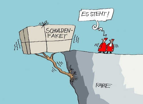 Cartoon: Paket steht (medium) by RABE tagged ampel,ampelregierung,rot,grün,gelb,fdp,spd,grüne,rabe,ralf,böhme,cartoon,karikatur,pressezeichnung,farbcartoon,tagescartoon,inflation,einkommen,rente,rentenpaket,bruch,streit,neuwahlen,schulden,schuldenpaket,bundesrat,finanzpaket,sondervermögen,grundgesetzänderung,karlsruhe,schuldenbremse,abgrund,wurzel,ast,kippe,felsvorsprung,ampel,ampelregierung,rot,grün,gelb,fdp,spd,grüne,rabe,ralf,böhme,cartoon,karikatur,pressezeichnung,farbcartoon,tagescartoon,inflation,einkommen,rente,rentenpaket,bruch,streit,neuwahlen,schulden,schuldenpaket,bundesrat,finanzpaket,sondervermögen,grundgesetzänderung,karlsruhe,schuldenbremse,abgrund,wurzel,ast,kippe,felsvorsprung