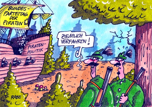 Cartoon: Piratenpolitik (medium) by RABE tagged piraten,piratenpartei,bundesparteitag,bochum,mindestlohn,mindestrente,rabe,ralf,böhme,cartoon,karikatur,wald,jäger,schiff,kogge,piratenschiff,förster,bundestagswahl,schlömer,flinten,schrotflinte,piraten,piratenpartei,bundesparteitag,bochum,mindestlohn,mindestrente,rabe,ralf,böhme,cartoon,karikatur,wald,jäger,schiff,kogge,piratenschiff,förster,bundestagswahl,schlömer,flinten,schrotflinte