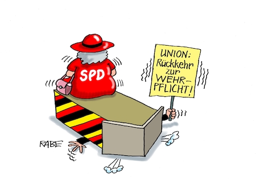 Cartoon: Plattgesessen (medium) by RABE tagged merz,union,cdu,csu,wehrpflicht,spd,rabe,ralf,böhme,cartoon,karikatur,pressezeichnung,farbcartoon,tagescartoon,pistorius,spahn,sozialdemokraten,streit,uneinigkeit,bundeswehr,soldaten,wehrdienst,verpflichtung,schilderhaus,wachhaus,merz,union,cdu,csu,wehrpflicht,spd,rabe,ralf,böhme,cartoon,karikatur,pressezeichnung,farbcartoon,tagescartoon,pistorius,spahn,sozialdemokraten,streit,uneinigkeit,bundeswehr,soldaten,wehrdienst,verpflichtung,schilderhaus,wachhaus