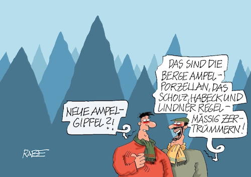 Cartoon: Porzellanberge (medium) by RABE tagged ampel,ampelregierung,rot,grün,gelb,fdp,spd,grüne,rabe,ralf,böhme,cartoon,karikatur,pressezeichnung,farbcartoon,tagescartoon,inflation,einkommen,rente,rentenpaket,bruch,streit,neuwahlen,gipfel,gipfeltreffen,wirtschaftsgipfel,habeck,lindner,porzellan,porzellanberge,ampelporzellan,ampel,ampelregierung,rot,grün,gelb,fdp,spd,grüne,rabe,ralf,böhme,cartoon,karikatur,pressezeichnung,farbcartoon,tagescartoon,inflation,einkommen,rente,rentenpaket,bruch,streit,neuwahlen,gipfel,gipfeltreffen,wirtschaftsgipfel,habeck,lindner,porzellan,porzellanberge,ampelporzellan