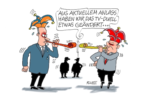 Cartoon: Programmänderung (medium) by RABE tagged ampel,ampelregierung,rot,grün,gelb,fdp,spd,grüne,rabe,ralf,böhme,cartoon,karikatur,pressezeichnung,farbcartoon,tagescartoon,inflation,einkommen,rente,rentenpaket,bruch,streit,neuwahlen,scholz,merz,tv,programmänderung,rededuell,duell,karneval,fasching,narren,narrenkappe,ampel,ampelregierung,rot,grün,gelb,fdp,spd,grüne,rabe,ralf,böhme,cartoon,karikatur,pressezeichnung,farbcartoon,tagescartoon,inflation,einkommen,rente,rentenpaket,bruch,streit,neuwahlen,scholz,merz,tv,programmänderung,rededuell,duell,karneval,fasching,narren,narrenkappe