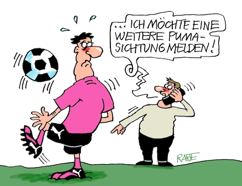 Cartoon: Pumasichtung (medium) by RABE tagged puma,pumasichtung,sommer,sommerloch,beutegreifer,raubtier,rabe,ralf,böhme,cartoon,karikatur,pressezeichnung,farbcartoon,tagescartoon,fussball,fussballer,fussballschuhe,marke,logo,puma,pumasichtung,sommer,sommerloch,beutegreifer,raubtier,rabe,ralf,böhme,cartoon,karikatur,pressezeichnung,farbcartoon,tagescartoon,fussball,fussballer,fussballschuhe,marke,logo