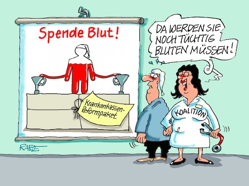 Cartoon: Reformpaket (medium) by RABE tagged merz,kanzler,koalition,union,spd,klingbeil,cartoon,karikatur,pressezeichnung,farbcartoon,tagescartoon,db,bahn,frühling,frühjahr,frühjahrsputz,ice,zug,blumenkasten,blumenkästen,warken,krankenkasse,krankenkassenreform,refor,reformpaket,spende,blut,blutspende,michel,trichter,merz,kanzler,koalition,union,spd,klingbeil,cartoon,karikatur,pressezeichnung,farbcartoon,tagescartoon,db,bahn,frühling,frühjahr,frühjahrsputz,ice,zug,blumenkasten,blumenkästen,warken,krankenkasse,krankenkassenreform,refor,reformpaket,spende,blut,blutspende,michel,trichter