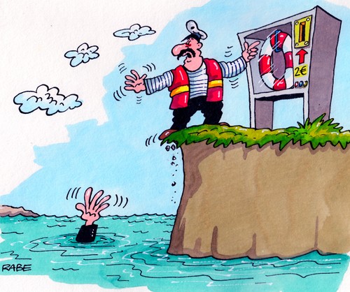 Cartoon: Rettungsring (medium) by RABE tagged euro,eurokrise,eu,brüssel,schuldenkrise,eurorettung,rettungsschirm,fiskalpakt,stabilitätspakt,eurobonds,ratingagentur,banken,bankenrettung,börse,griechenland,athen,spanien,berlin,kanzlerin,kanzleramt,merkel,cdu,fdp,koalition,schwarzgelb,opposition,bürger,geschwafel,transparent,spree,finanzminister,schäuble,kapitän,see,meer,rettungsring,ertrinkender,ralf,böhme,rabe,cartoon,karikatur,steilklippe,seenot,seemann,rettungsschwimmer,hand,gebühr,geldeinwurf,strand,rettungsweste,untergang,euro,eurokrise,eu,brüssel,schuldenkrise,eurorettung,rettungsschirm,fiskalpakt,stabilitätspakt,eurobonds,ratingagentur,banken,bankenrettung,börse,griechenland,athen,spanien,berlin,kanzlerin,kanzleramt,merkel,cdu,fdp,koalition,schwarzgelb,opposition,bürger,geschwafel,transparent,spree,finanzminister,schäuble,kapitän,see,meer,rettungsring,ertrinkender,ralf,böhme,rabe,cartoon,karikatur,steilklippe,seenot,seemann,rettungsschwimmer,hand,gebühr,geldeinwurf,strand,rettungsweste,untergang