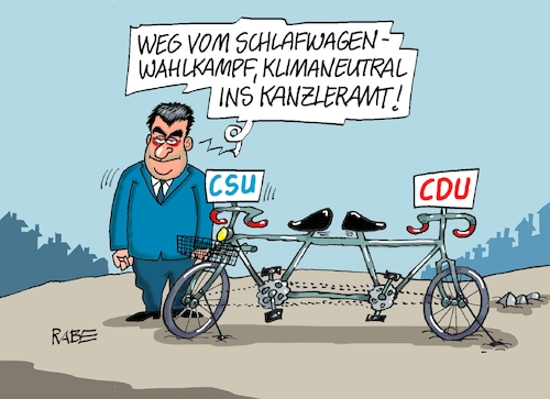 Cartoon: Richtungswechsel (medium) by RABE tagged bundestagswahl,wahlkampf,osten,ddr,ostbeauftragter,bundesregierung,recht,rabe,ralf,böhme,cartoon,karikatur,pressezeichnung,farbcartoon,tagescartoon,cdu,wahlplakat,laschet,lacher,lachnummer,söder,csu,bayern,klimaneutralität,schlafwagen,schlafwagenwahlkampf,tandem,fahrrad,bundestagswahl,wahlkampf,osten,ddr,ostbeauftragter,bundesregierung,recht,rabe,ralf,böhme,cartoon,karikatur,pressezeichnung,farbcartoon,tagescartoon,cdu,wahlplakat,laschet,lacher,lachnummer,söder,csu,bayern,klimaneutralität,schlafwagen,schlafwagenwahlkampf,tandem,fahrrad