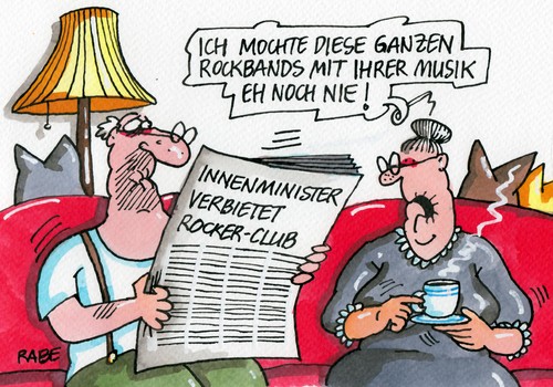 Cartoon: Rockerclub Friedrich (medium) by RABE tagged innnenmiister,bundesinnenminister,friedrich,csu,razzien,rockerszene,rockerclubs,motorradgang,rabe,ralf,böhme,cartoon,karikatur,pressezeichnung,farbcartoon,oma,opa,couch,stehlampe,zeitung,headline,musik,rockmusik,rockband,rockergruppe,wohnungen,durchsuchung,polizei,polizeieinsatz,sicherheit,rockerrente,innnenmiister,bundesinnenminister,friedrich,csu,razzien,rockerszene,rockerclubs,motorradgang,rabe,ralf,böhme,cartoon,karikatur,pressezeichnung,farbcartoon,oma,opa,couch,stehlampe,zeitung,headline,musik,rockmusik,rockband,rockergruppe,wohnungen,durchsuchung,polizei,polizeieinsatz,sicherheit,rockerrente