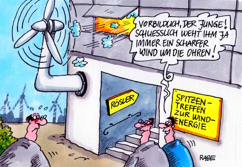 Cartoon: Röslers Winde (medium) by RABE tagged windenergie,spitzentreffen,windräder,rösler,fdp,liberale,wirtschaftsminister,berlin,treffen,umwelt,umweltminister,altmaier,cdu,offshore,windpark,ausbau,energiewende,umweltfreundlich,erneuerbar,küstenländer,netzanbieter,netzbetreiber,netzanbindung,strom,strompreis,stromanbieter,ökostrom,festland,see,energiepolitik,euro,krise,sparsamkeit,flügelrad,ohren,umweltpolitik