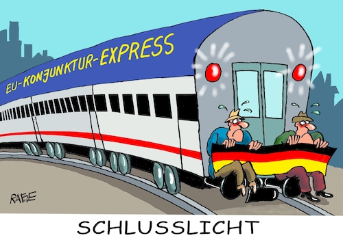 Cartoon: Rote Laterne (medium) by RABE tagged ampel,ampelregierung,rot,grün,gelb,fdp,spd,grüne,rabe,ralf,böhme,cartoon,karikatur,pressezeichnung,farbcartoon,tagescartoon,konjunktur,konjunkturprognose,prognose,flaute,stagnation,rückgang,aufschwung,zug,bahn,ice,schlusslicht,schlußlicht,eu,deutschland,ampel,ampelregierung,rot,grün,gelb,fdp,spd,grüne,rabe,ralf,böhme,cartoon,karikatur,pressezeichnung,farbcartoon,tagescartoon,konjunktur,konjunkturprognose,prognose,flaute,stagnation,rückgang,aufschwung,zug,bahn,ice,schlusslicht,schlußlicht,eu,deutschland