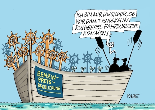 Cartoon: Ruhiges Fahrwasser (medium) by RABE tagged merz,kanzler,koalition,union,spd,klingbeil,cartoon,karikatur,pressezeichnung,farbcartoon,tagescartoon,bürokratie,verwaltung,beamte,modernisierung,monster,drachen,schwert,holzschwert,nägel,säge,spritpreis,spritpreisbremse,benzin,tankstelle,katharina,reiche,kartellamt,benzinpreisbremse,spritpreisregulierung,trump,ölkonzern,mineralölkonzern,schiff,galeere,steuerrad,merz,kanzler,koalition,union,spd,klingbeil,cartoon,karikatur,pressezeichnung,farbcartoon,tagescartoon,bürokratie,verwaltung,beamte,modernisierung,monster,drachen,schwert,holzschwert,nägel,säge,spritpreis,spritpreisbremse,benzin,tankstelle,katharina,reiche,kartellamt,benzinpreisbremse,spritpreisregulierung,trump,ölkonzern,mineralölkonzern,schiff,galeere,steuerrad