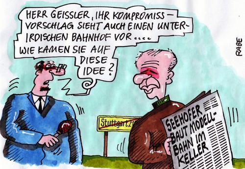 Cartoon: Sackbahnhof (medium) by RABE tagged stuttgart,einundzwanzig,landesregierung,minister,kretschmann,grüne,mappus,cdu,geißler,seehofer,csu,vermittler,schlichter,schlichterspruch,demo,bahnhofsgegner,befürworter,kompromiss,deuteche,bahn,ag,bahnvorstand,bauauftrag,vergabe,vorschlag,euro,baukostenhauptbahnhof,kopfbahnhof,sackbahnhof,unterirdisch,stuttgart 21,mappus,geißler,stuttgart,21