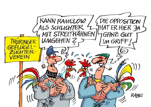 Cartoon: Schlichter Ramelow (medium) by RABE tagged schlichter,bahnstreit,bahnstreik,streik,gewerkschaften,weselsky,gdl,bahn,ag,ramelow,thüringen,ministerpräsident,bodo,linke,rabe,ralf,böhme,cartoon,karikatur,pressezeichnung,farbcartoon,tagescartoon,geflügelzüchter,han,streithähne,opposition,cdu,afd,schlichter,bahnstreit,bahnstreik,streik,gewerkschaften,weselsky,gdl,bahn,ag,ramelow,thüringen,ministerpräsident,bodo,linke,rabe,ralf,böhme,cartoon,karikatur,pressezeichnung,farbcartoon,tagescartoon,geflügelzüchter,han,streithähne,opposition,cdu,afd