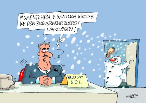 Cartoon: Schneechaos (medium) by RABE tagged bahn,db,bahnkunden,fahrpreis,fahrpreiserhöhung,rabe,ralf,böhme,cartoon,karikatur,pressezeichnung,farbcartoon,tagescartoon,schnellzug,bahnticket,schlusslicht,passagiere,bahnreisende,weselsky,gdl,lokführer,streik,gewerkschaften,lokführergewerkschaft,gewerkschaftsboss,weihnachten,weihnachtsfrieden,winter,schnee,eis,schneemann,behinderungen,zugausfälle,schneegestöber,frost,kälte,verkehr,schienenverkehr,bahn,db,bahnkunden,fahrpreis,fahrpreiserhöhung,rabe,ralf,böhme,cartoon,karikatur,pressezeichnung,farbcartoon,tagescartoon,schnellzug,bahnticket,schlusslicht,passagiere,bahnreisende,weselsky,gdl,lokführer,streik,gewerkschaften,lokführergewerkschaft,gewerkschaftsboss,weihnachten,weihnachtsfrieden,winter,schnee,eis,schneemann,behinderungen,zugausfälle,schneegestöber,frost,kälte,verkehr,schienenverkehr