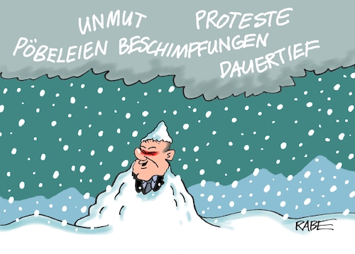 Cartoon: Schneemann Scholz (medium) by RABE tagged ampelregierung,scholz,spd,grüne,fdp,lindner,kinder,kindergrundsicherung,rabe,ralf,böhme,cartoon,karikatur,pressezeichnung,farbcartoon,tagescartoon,hausmeister,ohren,zähne,unmut,proteste,pöbeleien,beschimpfungen,dauertief,umfragetief,winter,schnee,schneechaos,schneeflocken,ampelregierung,scholz,spd,grüne,fdp,lindner,kinder,kindergrundsicherung,rabe,ralf,böhme,cartoon,karikatur,pressezeichnung,farbcartoon,tagescartoon,hausmeister,ohren,zähne,unmut,proteste,pöbeleien,beschimpfungen,dauertief,umfragetief,winter,schnee,schneechaos,schneeflocken