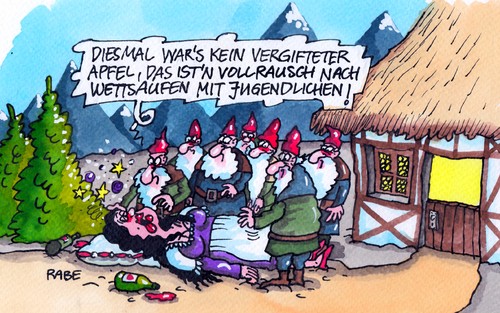 Cartoon: Schneewittchen im Suff (medium) by RABE tagged schneewittchen,märchen,gebrüder,grimm,zwerge,sieben,berge,apfel,stiefmutter,königin,alkohol,suff,saufen,koma,komasaufen,jugendliche,disco,wettsaufen,vergiftung,notarzt,notaufnahme,rabe,ralf,böhme,cartoon,karikatur,pressezeichnung,farbcartoon,bildung,politik,gesellschaft,schneewittchen,märchen,gebrüder,grimm,zwerge,sieben,berge,apfel,stiefmutter,königin,alkohol,suff,saufen,koma,komasaufen,jugendliche,disco,wettsaufen,vergiftung,notarzt,notaufnahme,rabe,ralf,böhme,cartoon,karikatur,pressezeichnung,farbcartoon,bildung,politik,gesellschaft