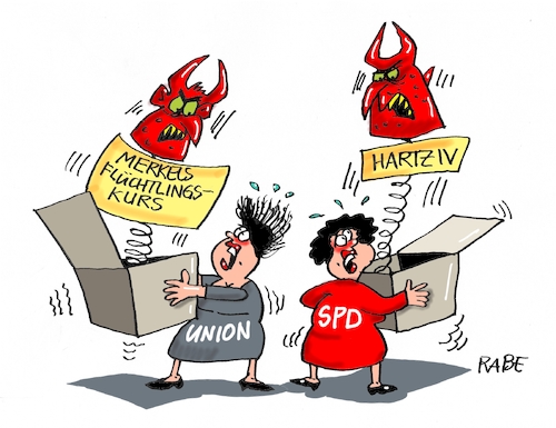 Cartoon: Schreckgespenster (medium) by RABE tagged nahles,spd,sozialdemokraten,groko,umfragetief,scholz,rabe,ralf,böhme,cartoon,karikatur,pressezeichnung,farbcartoon,tagescartoon,vorsprung,ost,landtagswahlen,sachsen,thüringen,wahlsieger,wähler,teufel,kiste,schreck,schreckgespenster,merkel,kanzlerin,cdu,union,flüchtlingskur,migrationspolitik,hartz,vier,bürgergeld,sozialstaat,nahles,spd,sozialdemokraten,groko,umfragetief,scholz,rabe,ralf,böhme,cartoon,karikatur,pressezeichnung,farbcartoon,tagescartoon,vorsprung,ost,landtagswahlen,sachsen,thüringen,wahlsieger,wähler,teufel,kiste,schreck,schreckgespenster,merkel,kanzlerin,cdu,union,flüchtlingskur,migrationspolitik,hartz,vier,bürgergeld,sozialstaat