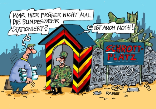 Cartoon: Schrottplatz (medium) by RABE tagged bundeswehr,soldaten,armee,von,der,leyen,verteidigung,verteitigungsministerin,waffen,waffenlieferung,kurden,is,ausbilder,rabe,ralf,böhme,cartoon,karikatur,pressezeichnung,farbcartoon,tagescartoon,schrott,schrotplatz,ausrüstung,panzer,gewehre,hubschrauber,flugzeuge,bundeswehr,soldaten,armee,von,der,leyen,verteidigung,verteitigungsministerin,waffen,waffenlieferung,kurden,is,ausbilder,rabe,ralf,böhme,cartoon,karikatur,pressezeichnung,farbcartoon,tagescartoon,schrott,schrotplatz,ausrüstung,panzer,gewehre,hubschrauber,flugzeuge