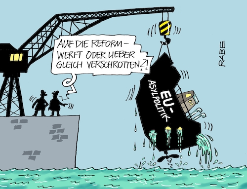 Cartoon: Schrottplatz (medium) by RABE tagged eu,europa,brüssel,reform,asyl,asylreform,asylanten,flüchtlinge,asylpolitik,flüchtlingsaufnahme,rabe,ralf,böhme,cartoon,karikatur,pressezeichnung,farbcartoon,tagescartoon,werft,schifswerft,wrack,mittelmeer,seenotretter,griechenland,corona,eu,europa,brüssel,reform,asyl,asylreform,asylanten,flüchtlinge,asylpolitik,flüchtlingsaufnahme,rabe,ralf,böhme,cartoon,karikatur,pressezeichnung,farbcartoon,tagescartoon,werft,schifswerft,wrack,mittelmeer,seenotretter,griechenland,corona