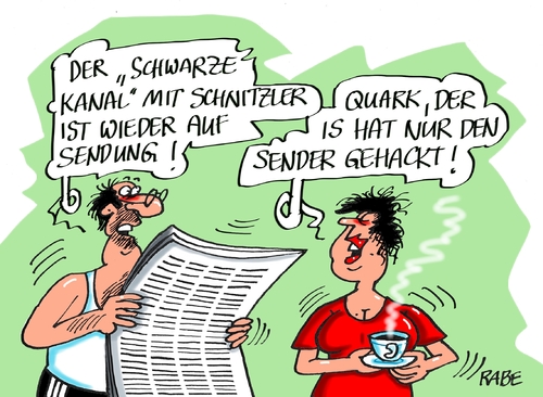 Cartoon: Schwarzer Kanal (medium) by RABE tagged is,terroristen,fernsehsender,islam,radikalislamisten,tv,rabe,ralf,böhme,cartoon,karikatur,pressezeichnung,farbcartoon,tagescartoon,hacker,internet,ddr,ostferneshen,kanal,schwarz,karl,eduard,schnitzler,propaganda,is,terroristen,fernsehsender,islam,radikalislamisten,tv,rabe,ralf,böhme,cartoon,karikatur,pressezeichnung,farbcartoon,tagescartoon,hacker,internet,ddr,ostferneshen,kanal,schwarz,karl,eduard,schnitzler,propaganda