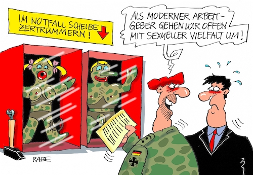 Cartoon: Sexuelle Vielfalt (medium) by RABE tagged bundeswehr,truppe,schwule,lesben,homos,bundesverteidigungsministerin,von,der,leyen,gewaltekszesse,kaserne,übergriffe,armee,soldaten,soldatinnen,rabe,ralf,böhme,cartoon,karikatur,pressezeichnung,farbcartoon,tagescartoon,bundeswehrskandal,aufklärung,gummipuppen,sexpuppe,sexspielzeug,bundeswehr,truppe,schwule,lesben,homos,bundesverteidigungsministerin,von,der,leyen,gewaltekszesse,kaserne,übergriffe,armee,soldaten,soldatinnen,rabe,ralf,böhme,cartoon,karikatur,pressezeichnung,farbcartoon,tagescartoon,bundeswehrskandal,aufklärung,gummipuppen,sexpuppe,sexspielzeug