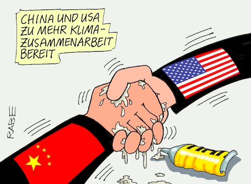 Cartoon: Shake Hands (medium) by RABE tagged klima,klimaziele,klimawende,ampel,wissing,streit,umsetzung,rabe,ralf,böhme,cartoon,karikatur,pressezeichnung,farbcartoon,tagescartoon,dürre,klimakatastrophe,wüste,trockenheit,klimawandel,klimavereinbarung,klimadialog,umweltminister,usa,washington,china,peking,klimakleber,klimaaktivisten,leim,kleber,uhu,hände,händedruck,vereinbarung,zusammenarbeit,joe,kerry,klima,klimaziele,klimawende,ampel,wissing,streit,umsetzung,rabe,ralf,böhme,cartoon,karikatur,pressezeichnung,farbcartoon,tagescartoon,dürre,klimakatastrophe,wüste,trockenheit,klimawandel,klimavereinbarung,klimadialog,umweltminister,usa,washington,china,peking,klimakleber,klimaaktivisten,leim,kleber,uhu,hände,händedruck,vereinbarung,zusammenarbeit,joe,kerry