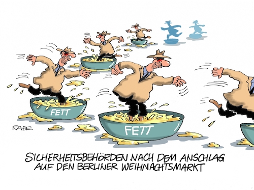 Cartoon: Sicherheitsbehörden II (medium) by RABE tagged sicherheit,sicherheitsbehörden,attentat,attentäter,berlin,weihnachtsmarkt,aufklärung,fehler,geheimdienste,islamisten,lkw,fett,rabe,ralf,böhme,cartoon,karikatur,pressezeichnung,farbcartoon,tagescartoon,fettnapf,bka,überwachung,festnahme,sicherheit,sicherheitsbehörden,attentat,attentäter,berlin,weihnachtsmarkt,aufklärung,fehler,geheimdienste,islamisten,lkw,fett,rabe,ralf,böhme,cartoon,karikatur,pressezeichnung,farbcartoon,tagescartoon,fettnapf,bka,überwachung,festnahme